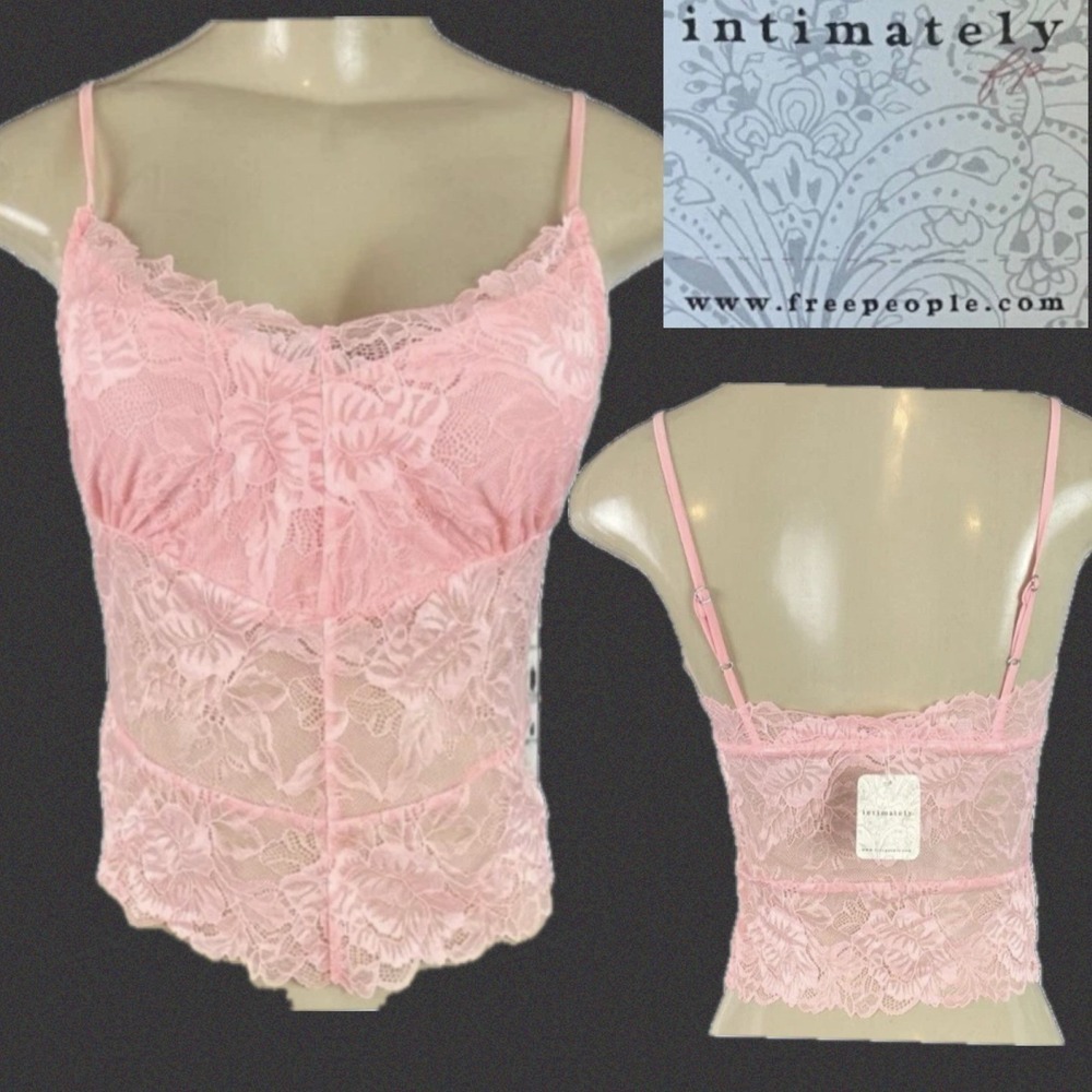 Intimately Free People Petal Pusher Pink Floral Lace Scalloped Trim Camisole S